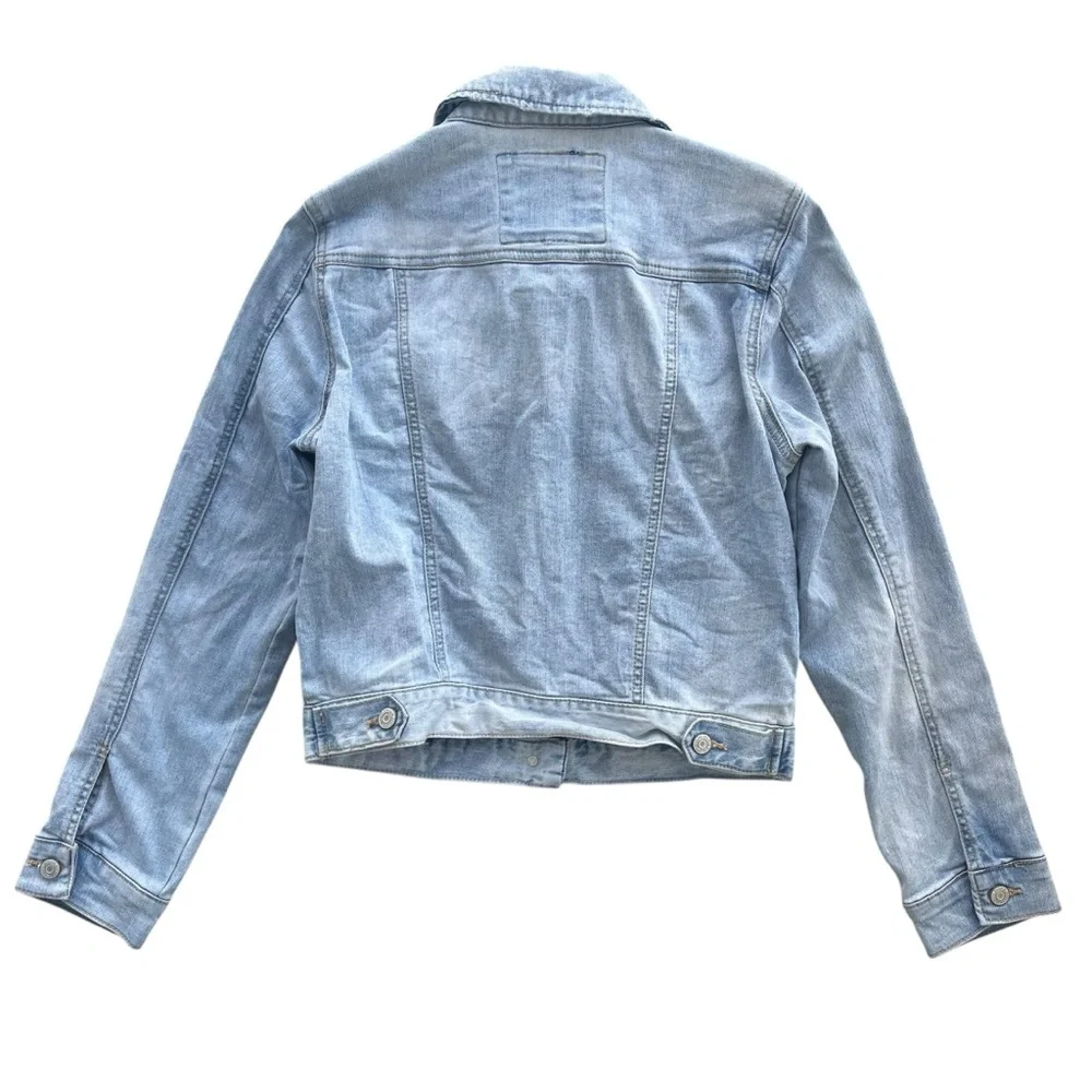 Mudd Women's Sz Small Light Wash Blue Denim Distressed Button Jean Jacket 210111